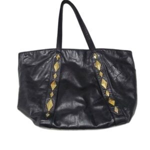 Badgley Mischka black leather gold stud bag shoulder tote